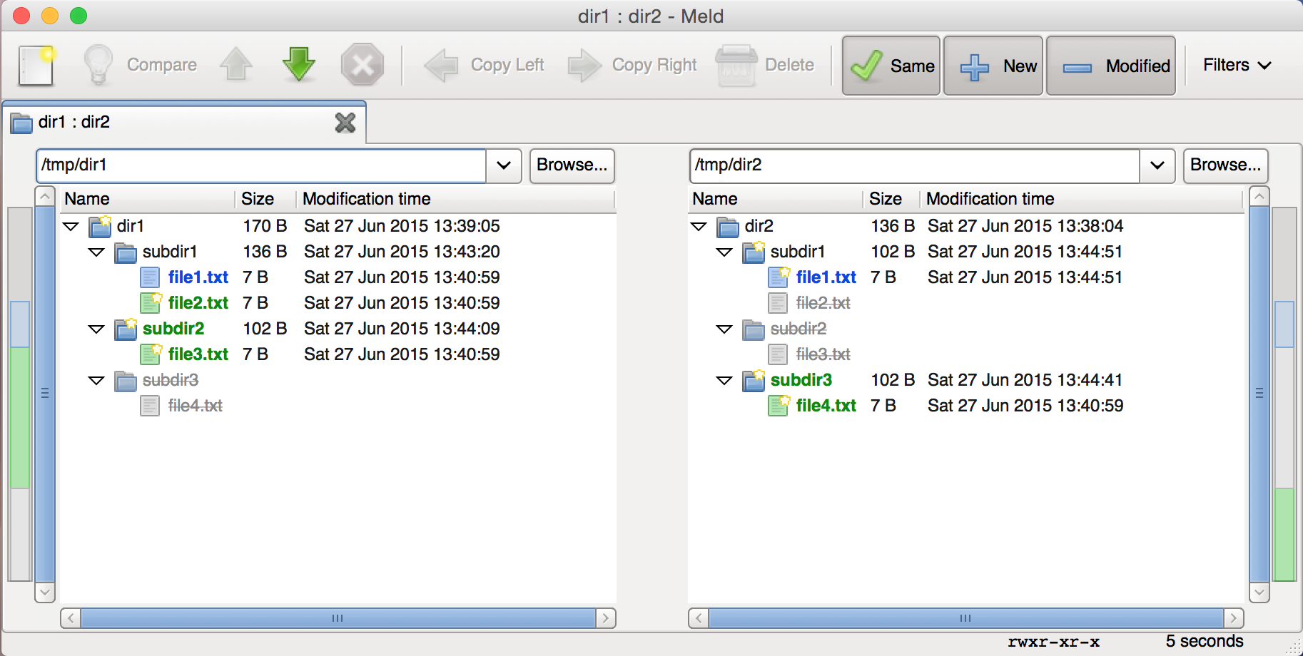 Example of directory comparison